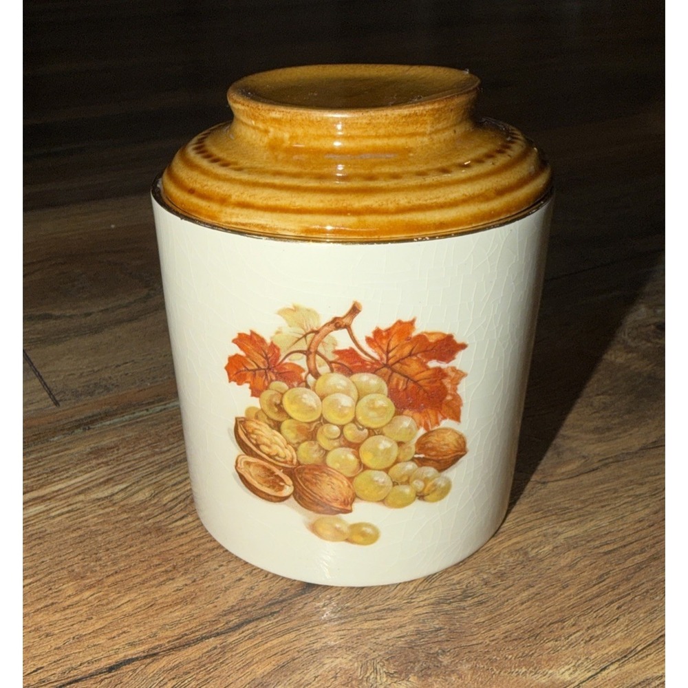 Vtg Crown Devon Staffordshire England Ceramic Container Orange Beige Fruit Nuts